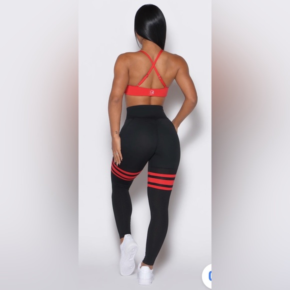 Bombshell Sportswear Scrunch Thigh Highs- Black and Red Leggings - Picture 2 of 16